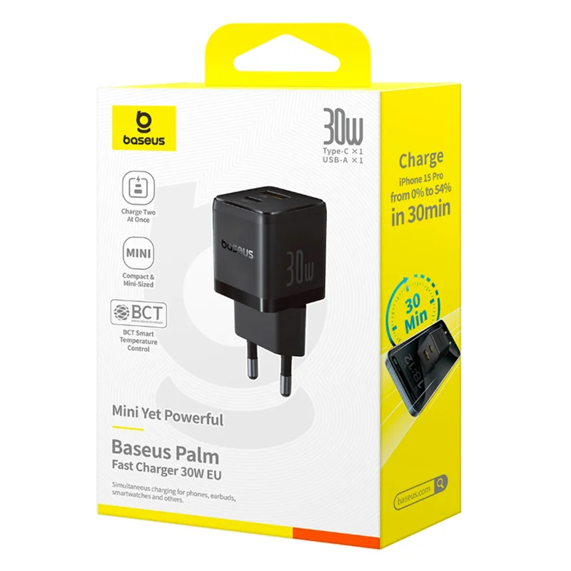 Адаптер питания Baseus, Palm USB-C+A 30W, Black (BAS-P1011160A11300) 6