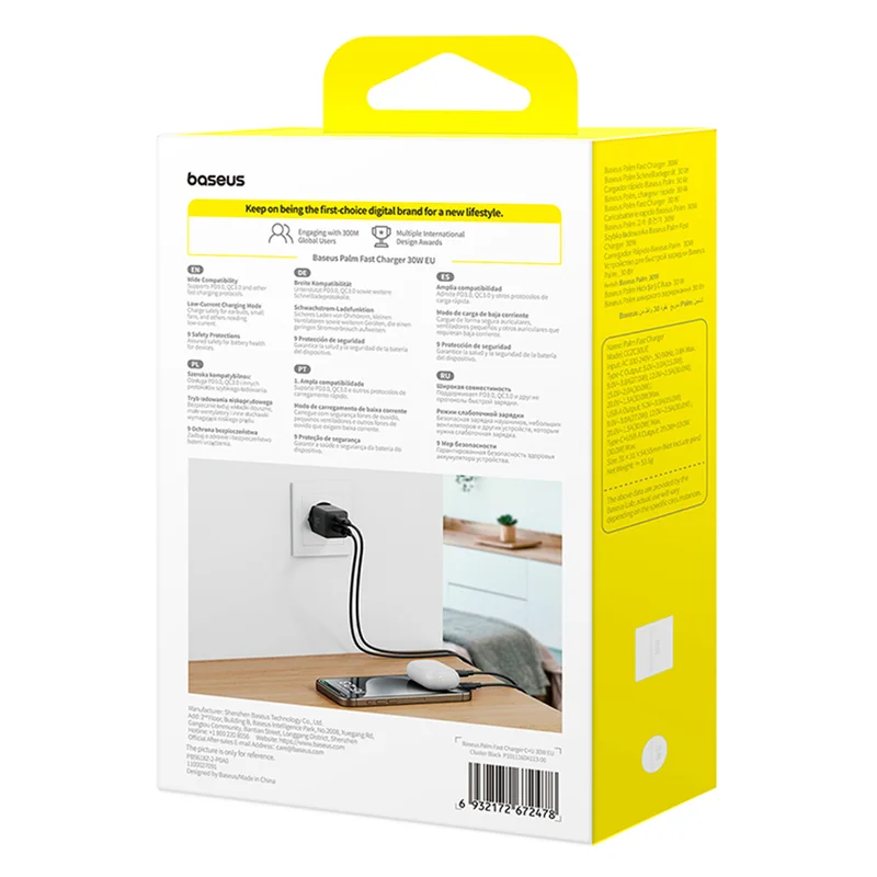 Адаптер питания Baseus, Palm USB-C+A 30W, Black (BAS-P1011160A11300) 7
