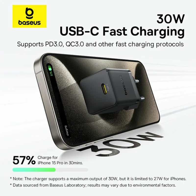 Адаптер питания Baseus, Palm USB-C 30W с каб, Black (BAS-P1011160511301) 3