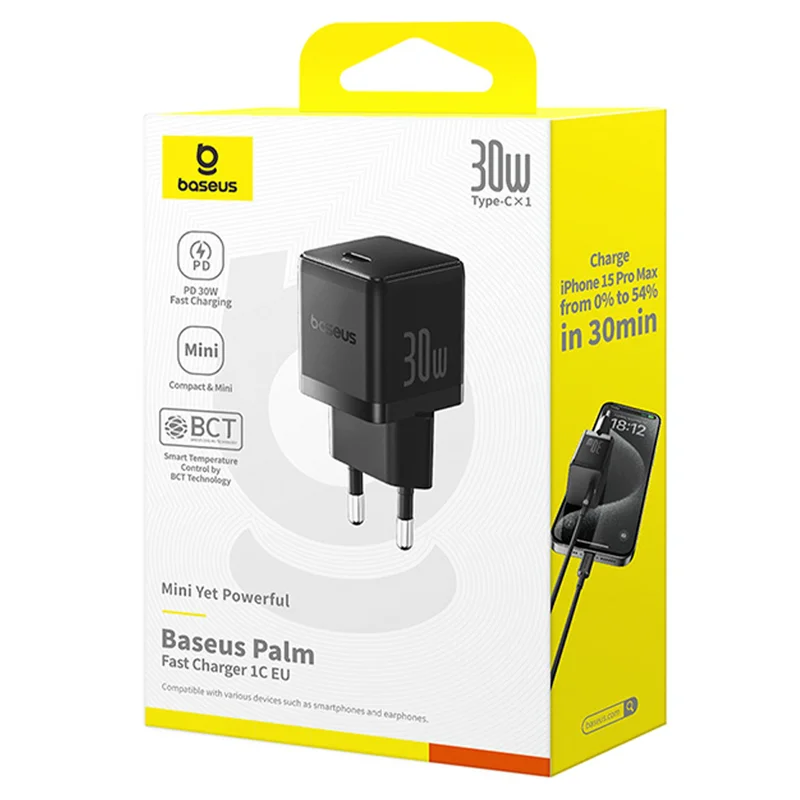 Адаптер питания Baseus, Palm USB-C 30W, Black (BAS-P1011160511300) 7
