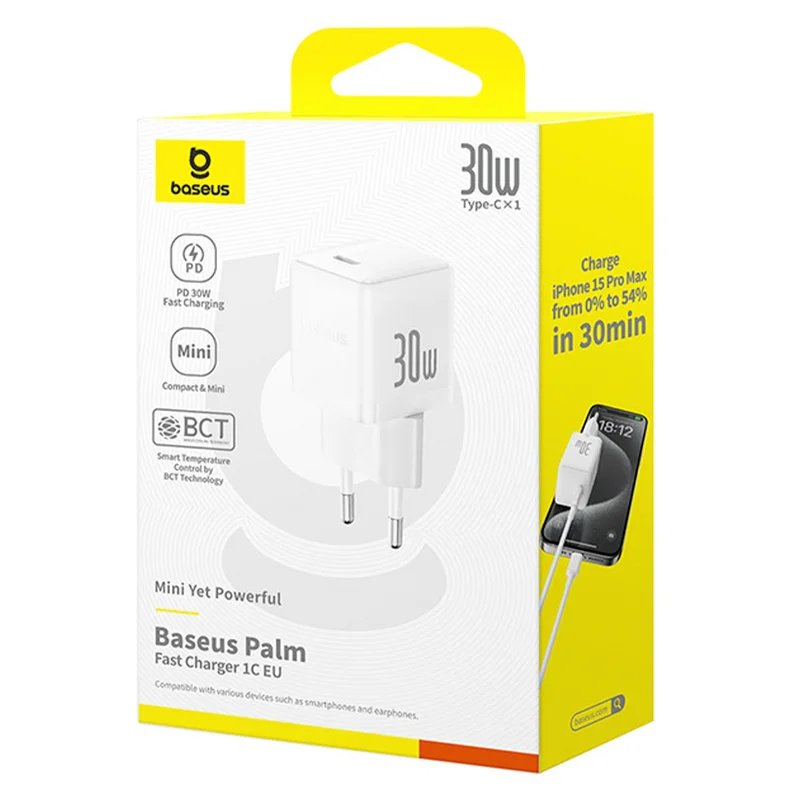 Адаптер питания Baseus, Palm USB-C 30W, White (BAS-P1011160521300) 8