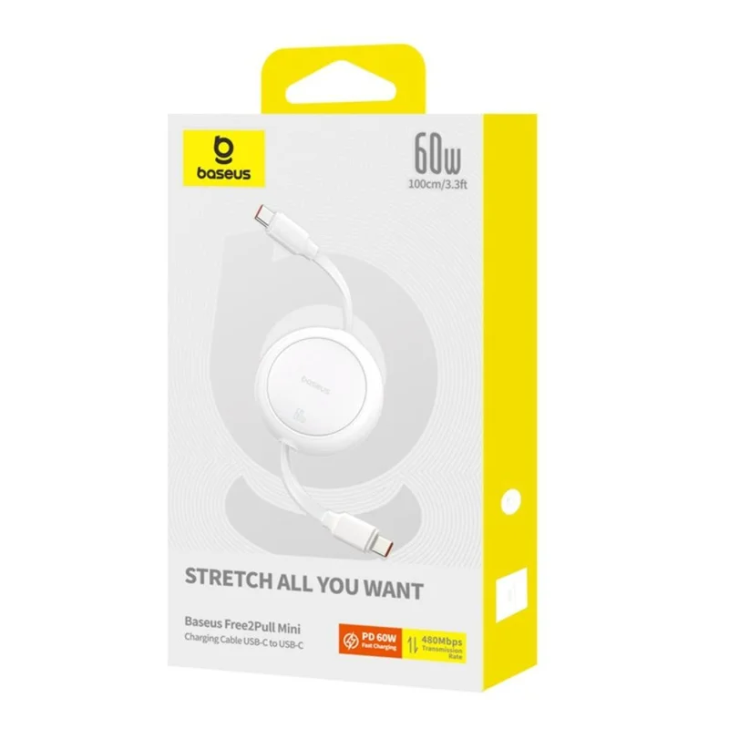 Кабель Baseus, USB-C->C F2P 60W 1m, White (BAS-P1036450021101) 7