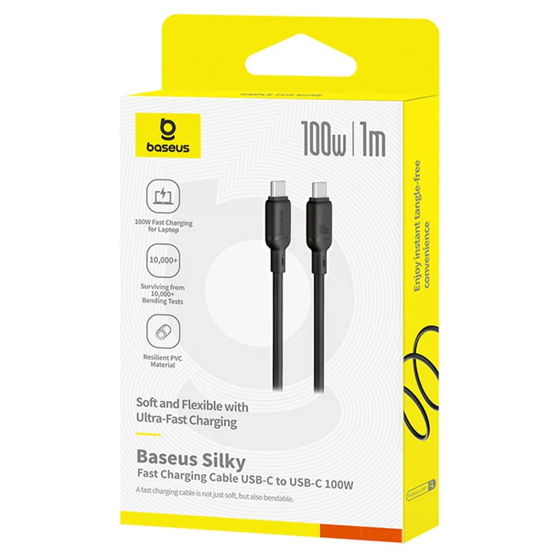 Кабель Baseus, USB-C->C SY 100W 1m, Black (BAS-P1037770411300) 5