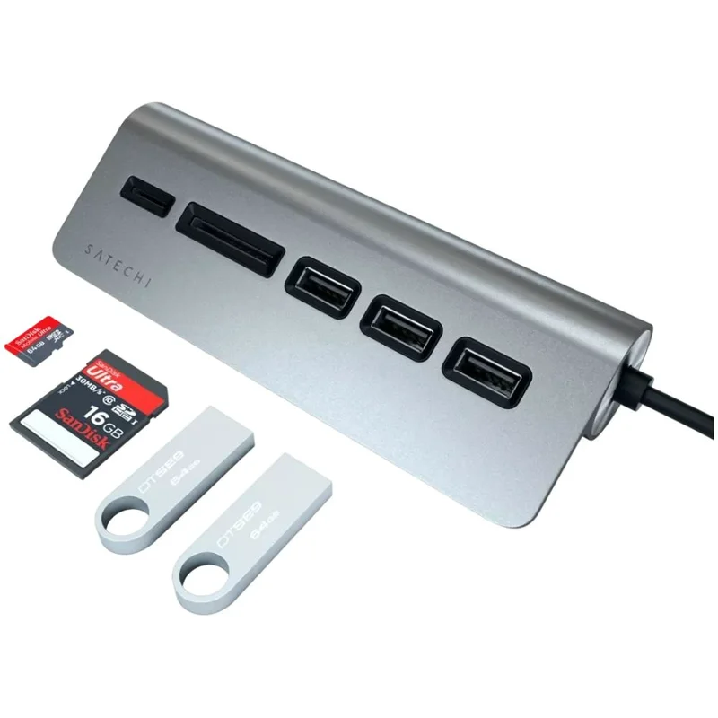 Хаб Satechi Type-C Aluminum USB 3.0 & Card Reader Space Gray 4