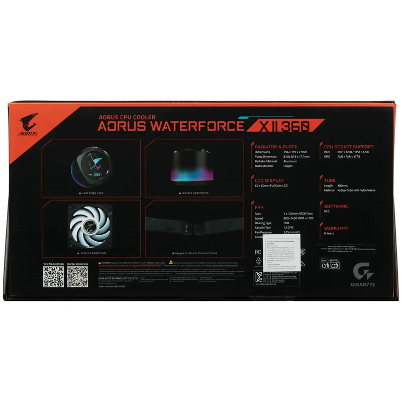 Система жидкостного охлаждения для CPU Gigabyte AORUS WATERFORCE X II 360I ARGB White 8