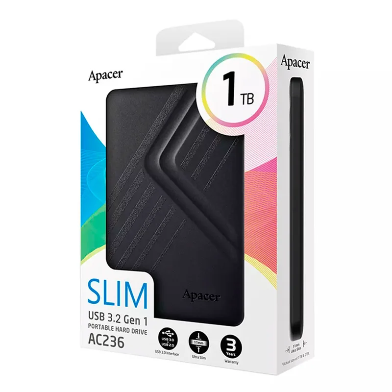 Внешний HDD 1TB 2.5" Apacer USB 3.2 Чёрный (AP1TBAC236B-1) 3