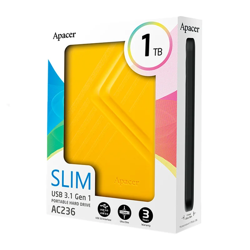 Внешний HDD 1TB 2.5" Apacer USB 3.1 Желтый (AP1TBAC236Y-1) 3
