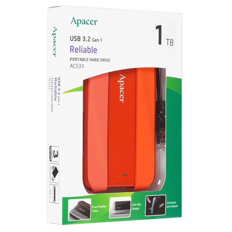 Внешний HDD 1TB 2.5" Apacer USB 3.2  Красный (AP1TBAC533R-1) 3