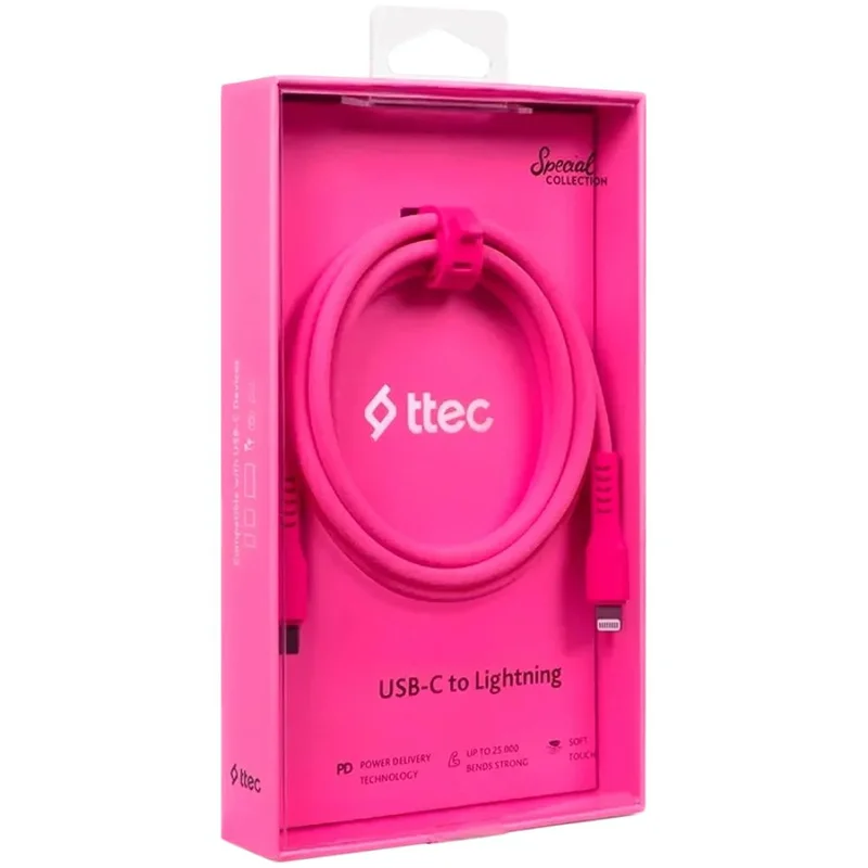 Кабель ttec USB-C - Lighting 60ВТ PD/QC Fast Charge 1.2 м Pink Neon (2DK60NP) 3