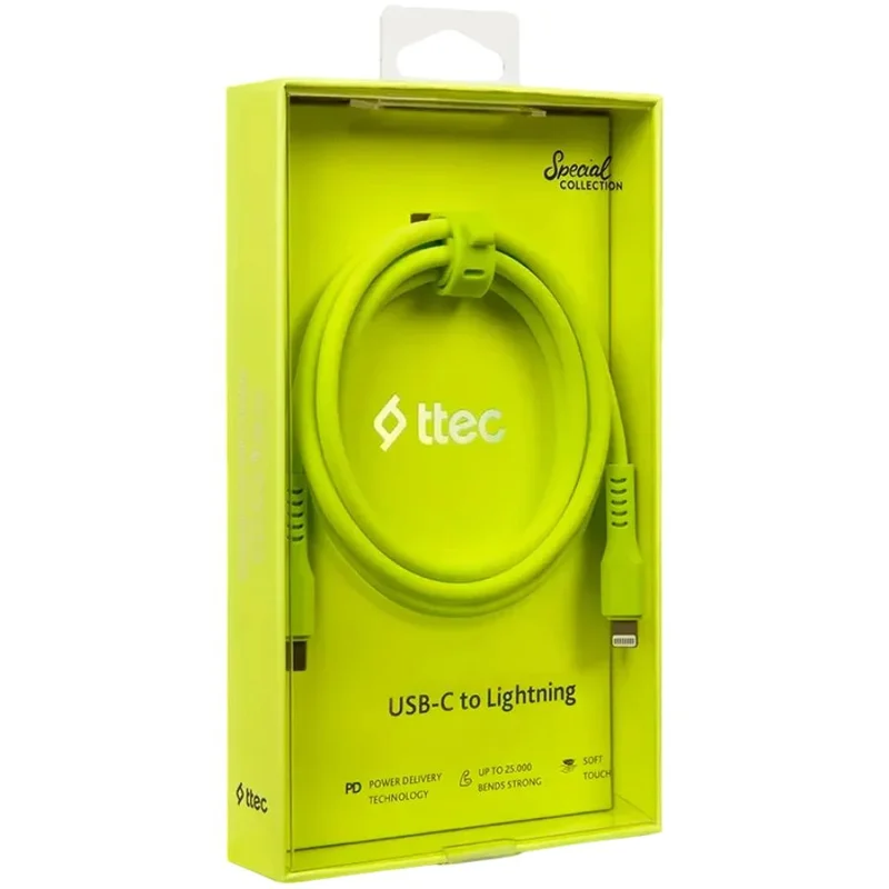 Кабель ttec USB-C - Lighting 60ВТ PD/QC Fast Charge 1.2 м Yellow Neon (2DK60NS) 3