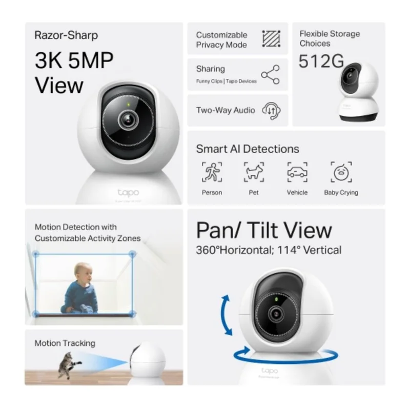 WiFi камера TP-Link Tapo TC74, 5MP, поворотно-наклонная с ИИ (Tapo TC74) 3