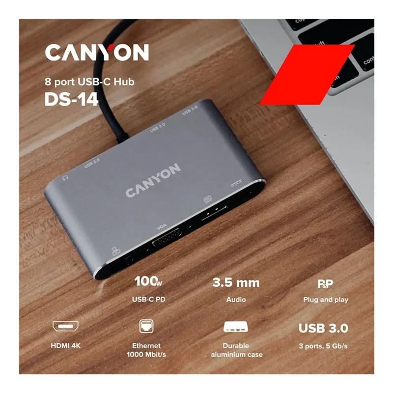 Мультипортовый адаптер CANYON 8in1 (DS-14) 3
