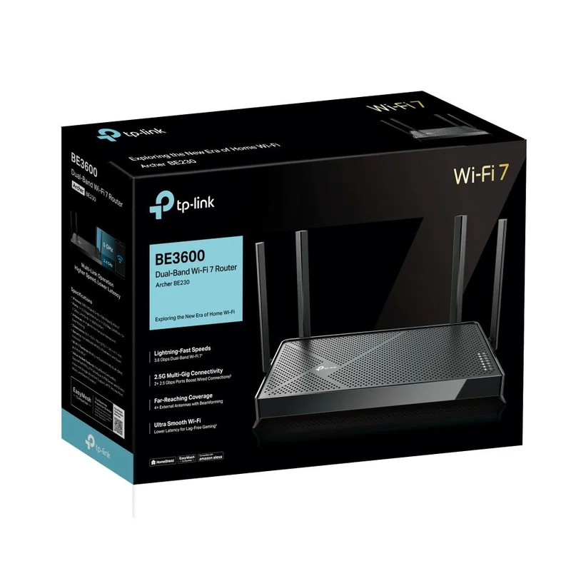 Беспроводной маршрутизатор, Tp-Link Archer BE230 Dual Band, 4 порта+Wi-Fi 7, 688/2882 Mbps (Archer B 4