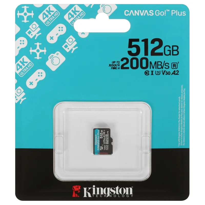 Карта памяти, Kingston, SDCG4/512GBSP, MicroSDXC 512GB, Canvas Go Plus, A2, U3, V30, без адаптера SD 3