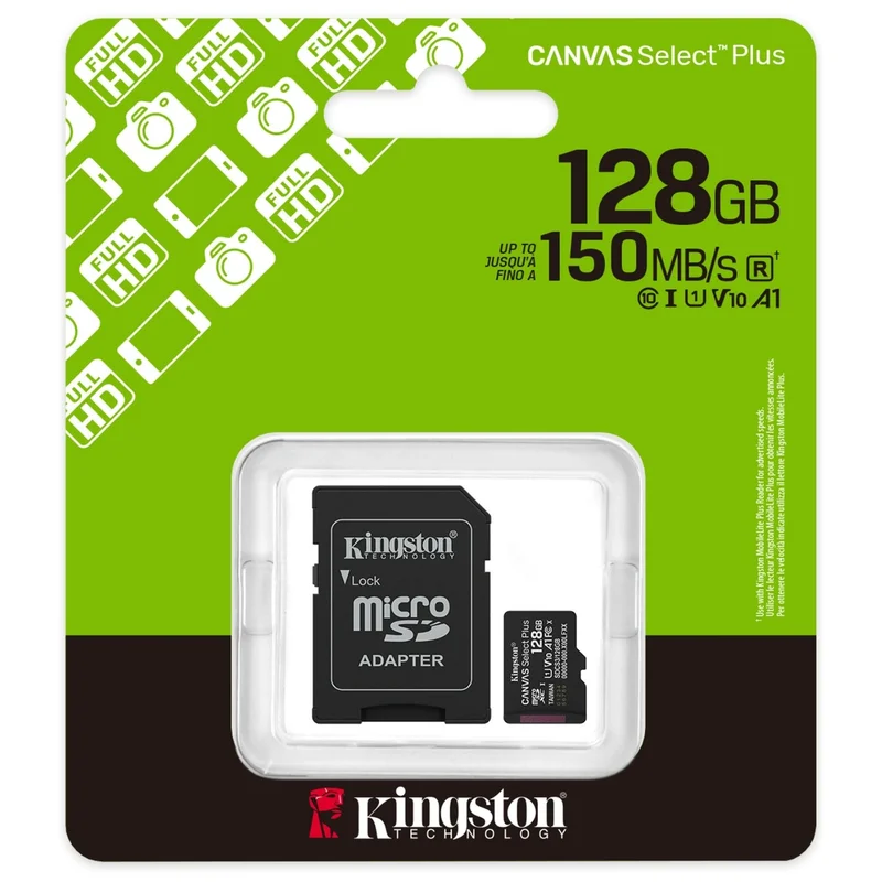 Карта памяти, Kingston, SDCS3/128GB, MicroSDXC 128GB, Canvas Select Plus, A1, U1, V10, c адаптером S 3
