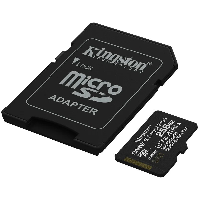 Карта памяти, Kingston, SDCS3/256GB, MicroSDXC 256GB, Canvas Select Plus, A1, U1, V10, c адаптером SD 2