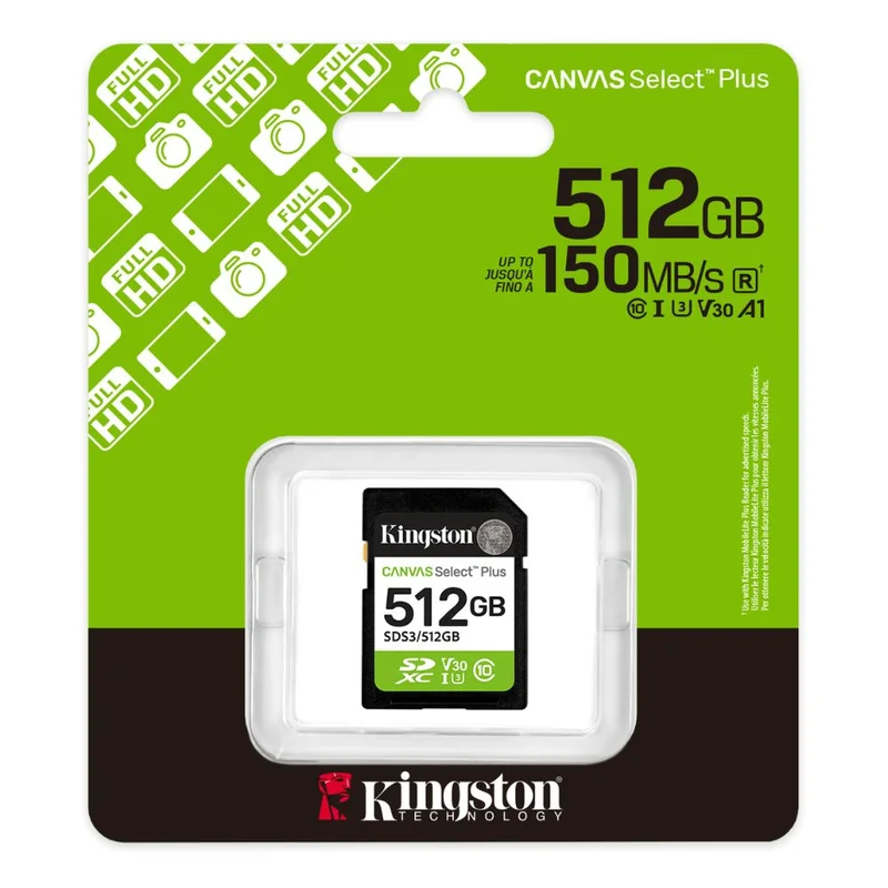 Карта памяти Kingston SDS3/512GB, SDXC 512GB, Canvas Select Plus, C10, UHS-I, U3, V30 3