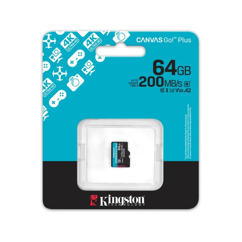 Карта памяти Kingston SDCG4/64GBSP, MicroSDXC 64GB, Canvas Go Plus, A2, U3, V30, без адаптера SD 3