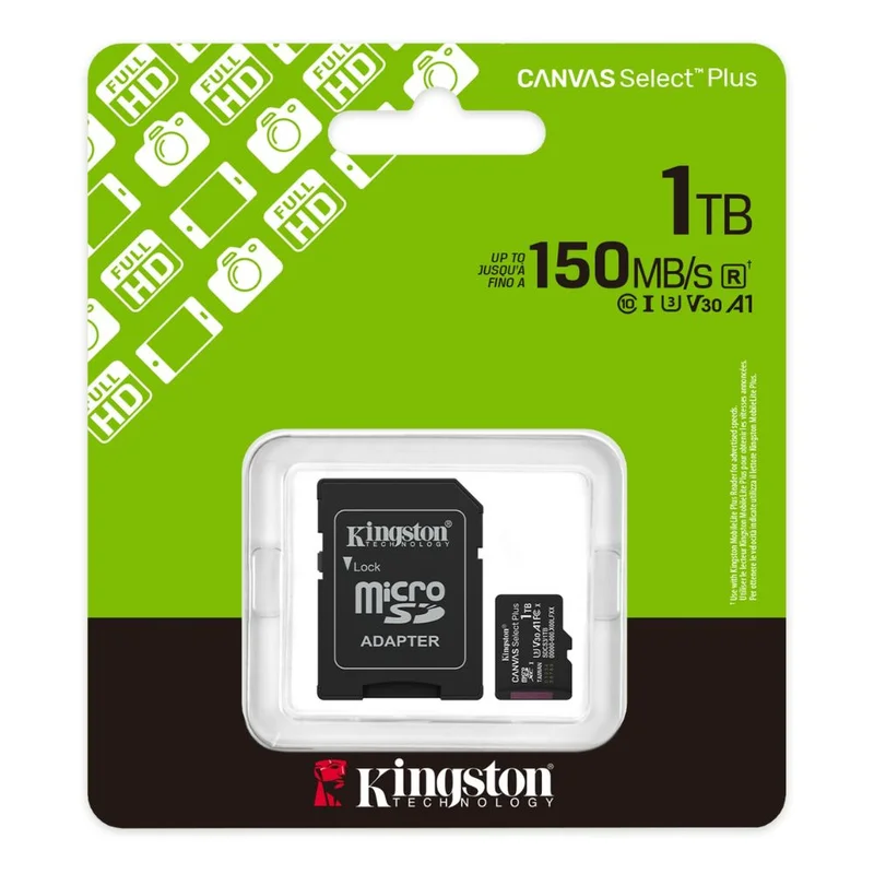 Карта памяти Kingston SDCS3/1TB, MicroSDXC 1TB, Canvas Select Plus, A1, U3, V30, c адаптером SD 3