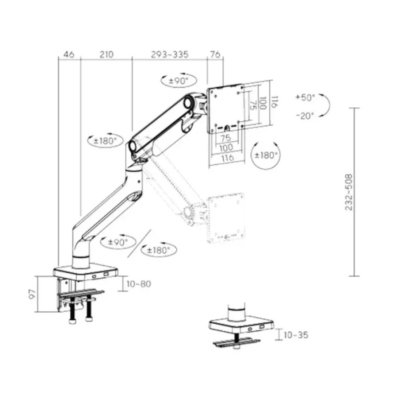 Кронштейн настольный для 1 монитора с газлифтом 17"-49" Brateck (LDT74-C012) 3