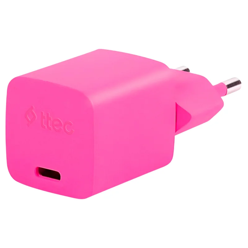 Адаптер и кабель ttec SmartCharger GAN 20W PD Travel Fast Charger + Lighting - USB-C 3A Cable 120cm, Neon Pink 2