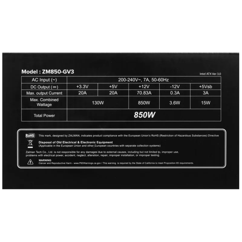 Блок питания 850W Zalman GigaMax III ATX 80+ Bronze [ZM850-GV3] 7