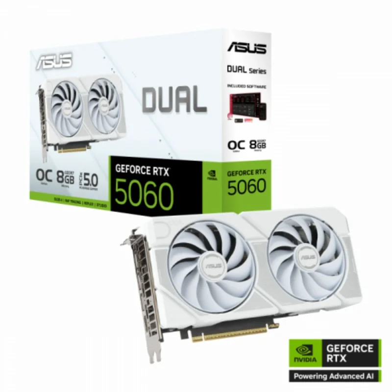 Видеокарта Asus RTX 5060 DUAL OC 8GB 128bit/G7 (HDMI+DP)[DUAL-RTX5060-O8G-WHITE ASUS]