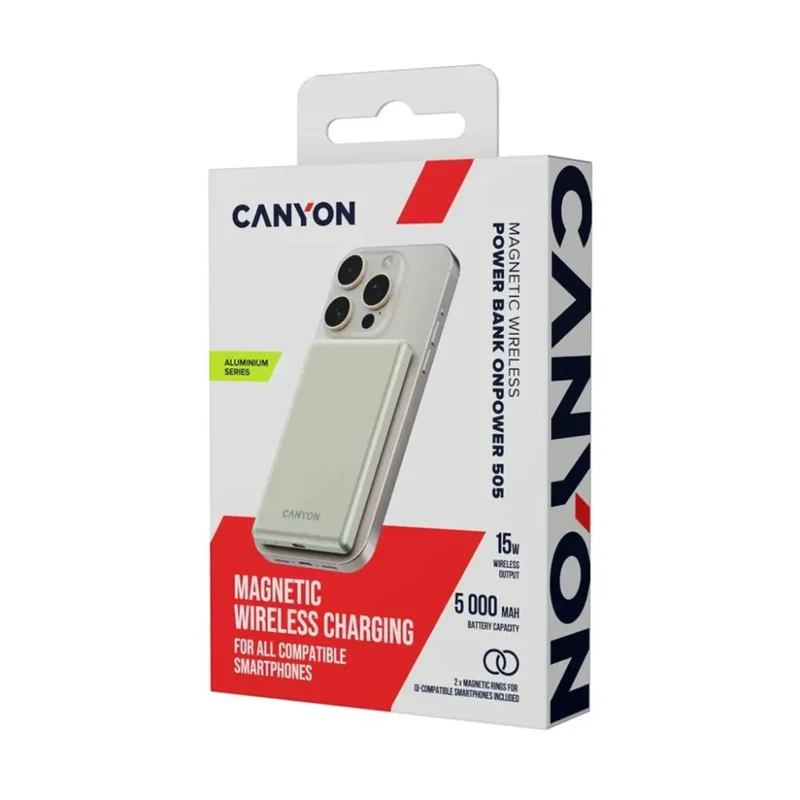 Внешний аккумулятор Canyon Power bank slim Magsafe 5000 mAh (CNS-CPB505BE), Beige 7