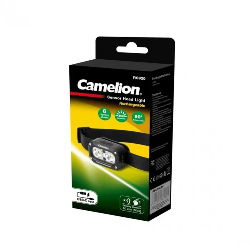 Фонарь налобный Camelion 3W LED+10W COB чёрный (RS920-CBH) 3
