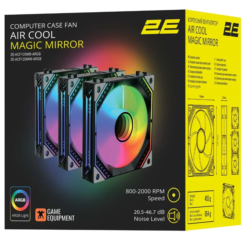 Комплект вентиляторов 2E Gaming Air Cool ACF120MB-ARGB, 3x120мм, Black 6