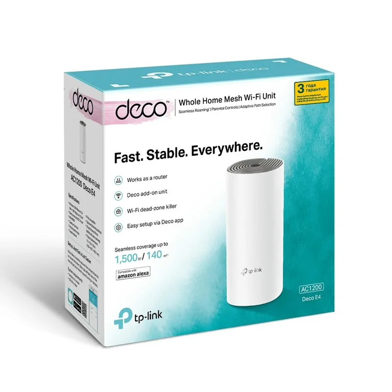 Домашняя Mesh Wi-Fi система, TP-Link Deco E4 , 2 порта, 1167 Mbps (Deco E4 (1-pack)) 3