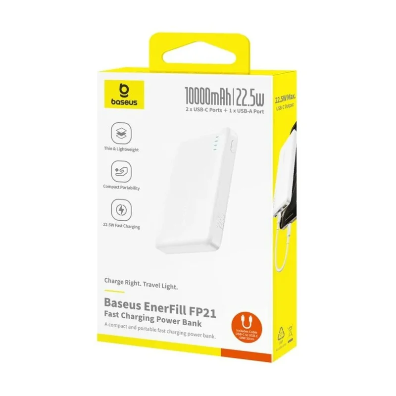 Портативный внешний аккумулятор Baseus, EnerFill FP21 (P1008210D213-00), 10000mAh, 22.5W, Белый 3