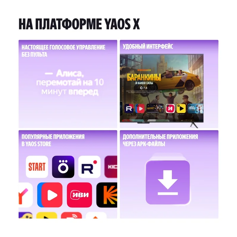 Телевизор Яндекс 65" YNDX-00077 UHD LED (ТВ Станция Бейсик) с Алисой 8