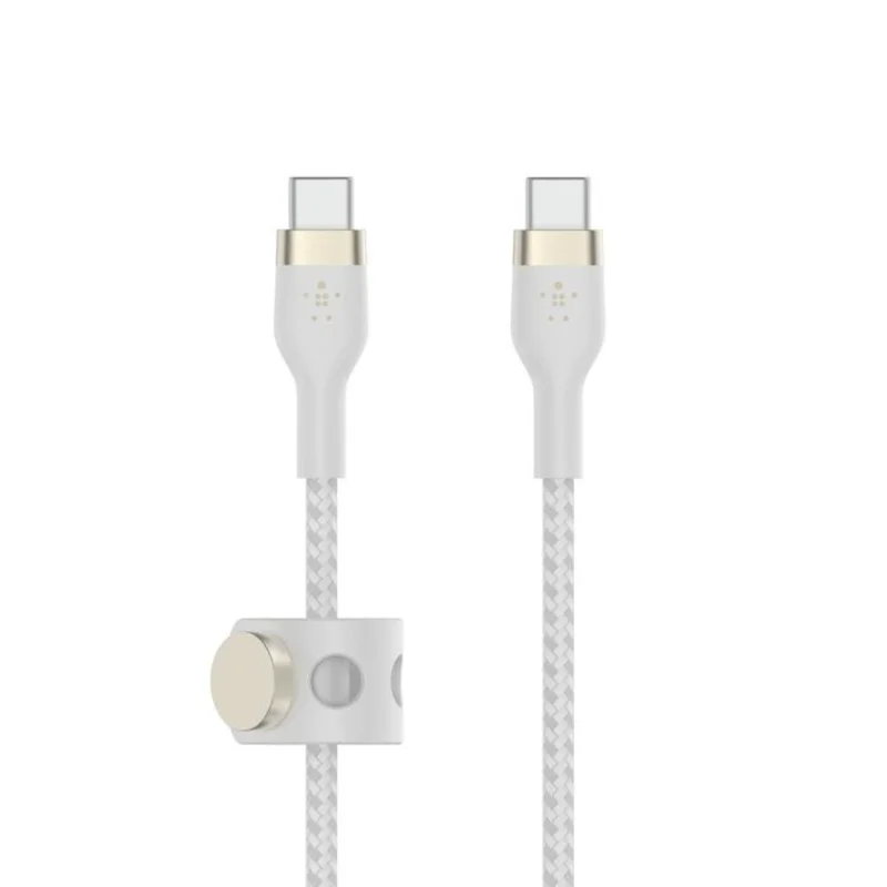 Кабель Belkin USB-C  - USB-C, 1M, в оплетке с фиксатором, Белый (CAB011BT1MWH)