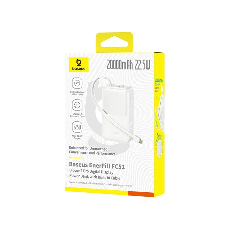 Портативный внешний аккумулятор, Baseus, EnerFill FC51 Bipow2 Pro (E0027700), 20000mAh, 22.5W,Белый 3