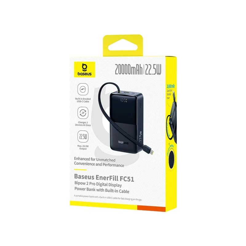 Портативный внешний аккумулятор, Baseus, EnerFill FC51 Bipow2 Pro (E0027701), 20000mAh, 22.5W, (E002 3