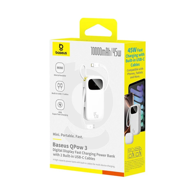 Портативный внешний аккумулятор, Baseus, EnerFill FC31 (P10082102213-00), 10000mAh, 45W, Белый 3