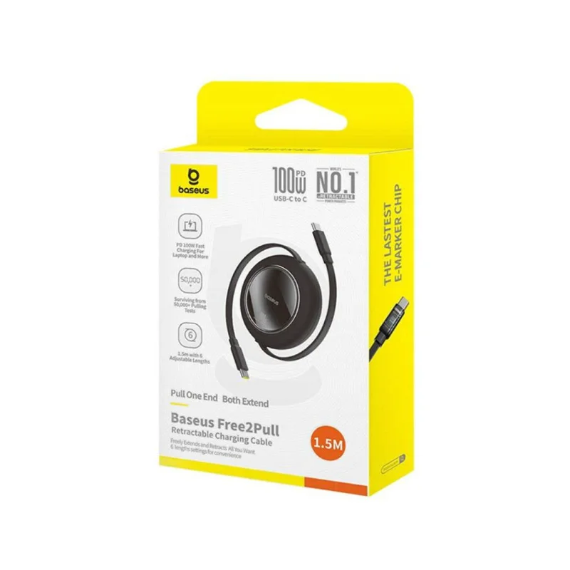 Интерфейсный кабель, Baseus, Free2Pull Mini (P10364500113-01), USB-C to USB-C, 100W, 2m, Черный 3