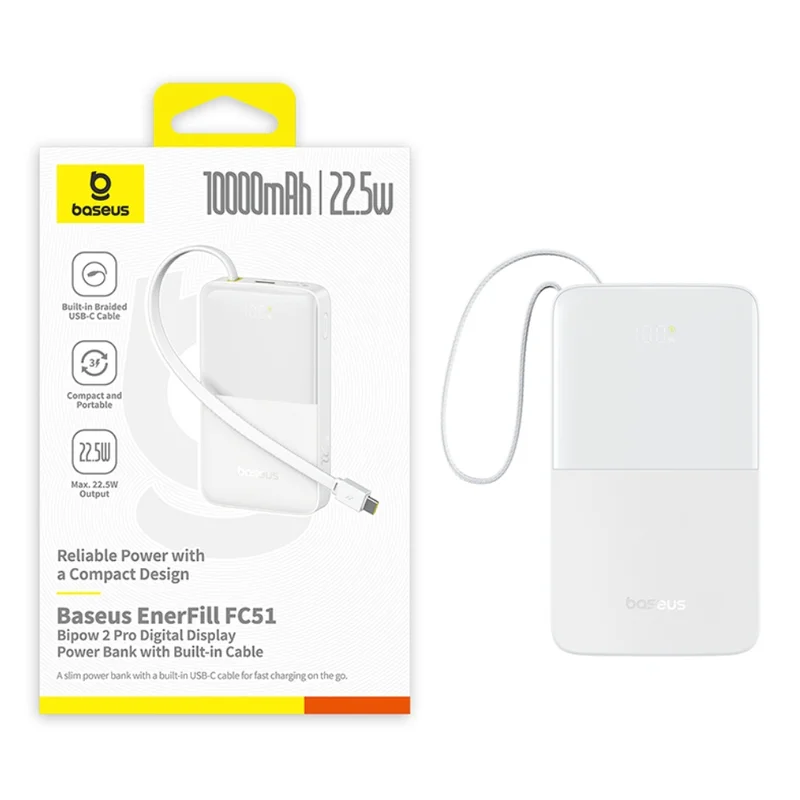 Портативный внешний аккумулятор, Baseus, EnerFill FC51 (E0027601), 10000мАч, 22.5W, Белый 2