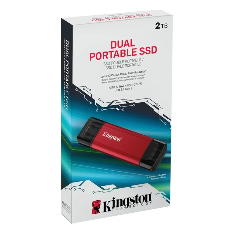 Внешний SSD 2TB USB-C/USB-A Kingston Dual Portable Красный [SPSD/2TB] 4