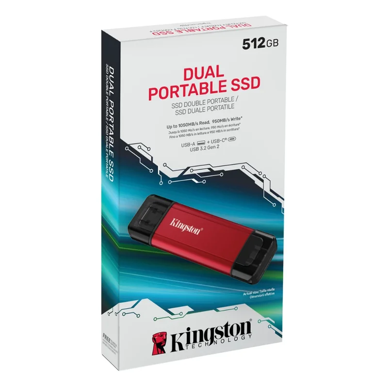 Внешний SSD 512GB USB-C/USB-A Kingston Dual Portable Красный [SPSD/512GB] 4