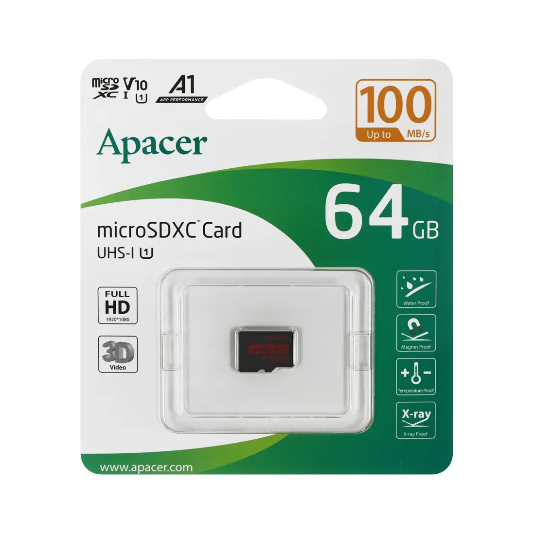 Карта памяти, Apacer, AP64GMCSX10UB-RA, MicroSDXC 64GB, A1, U1, V10 3