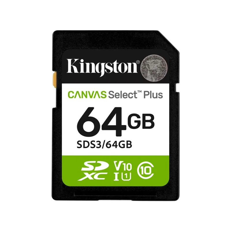 Карта памяти, Kingston, SDS3/64GB, SDXC 64GB, Canvas Select Plus, C10, U1, V10
