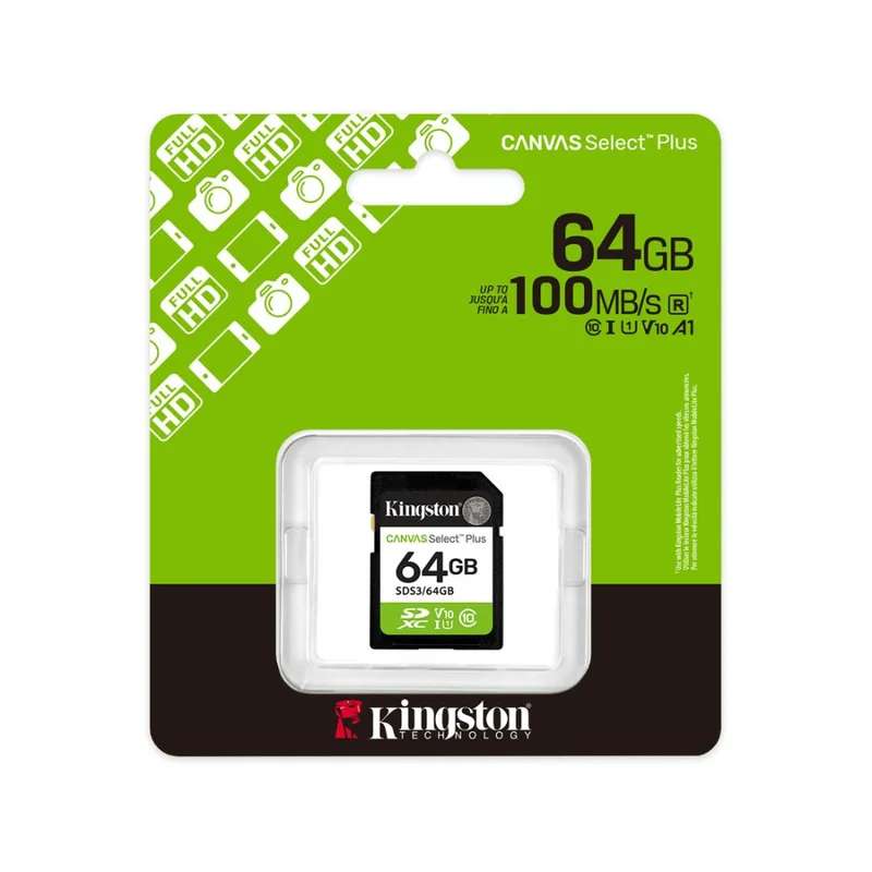 Карта памяти, Kingston, SDS3/64GB, SDXC 64GB, Canvas Select Plus, C10, U1, V10 3