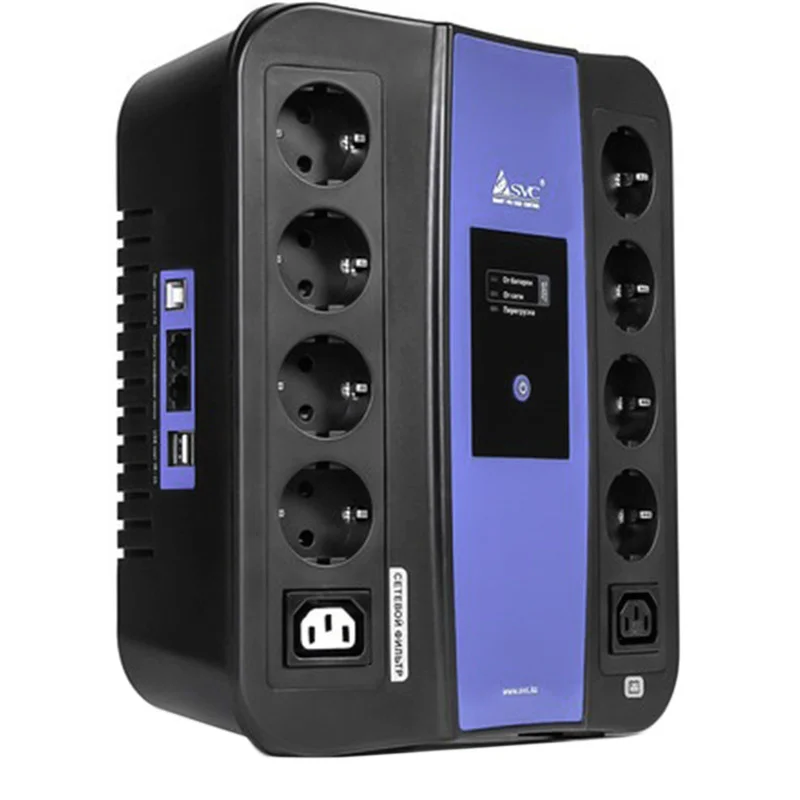 ИБП SVC, 600VA/360W, AVR:165-275В, 8Shuko, 2*USB 2A, Black/Blue (U-600) 2