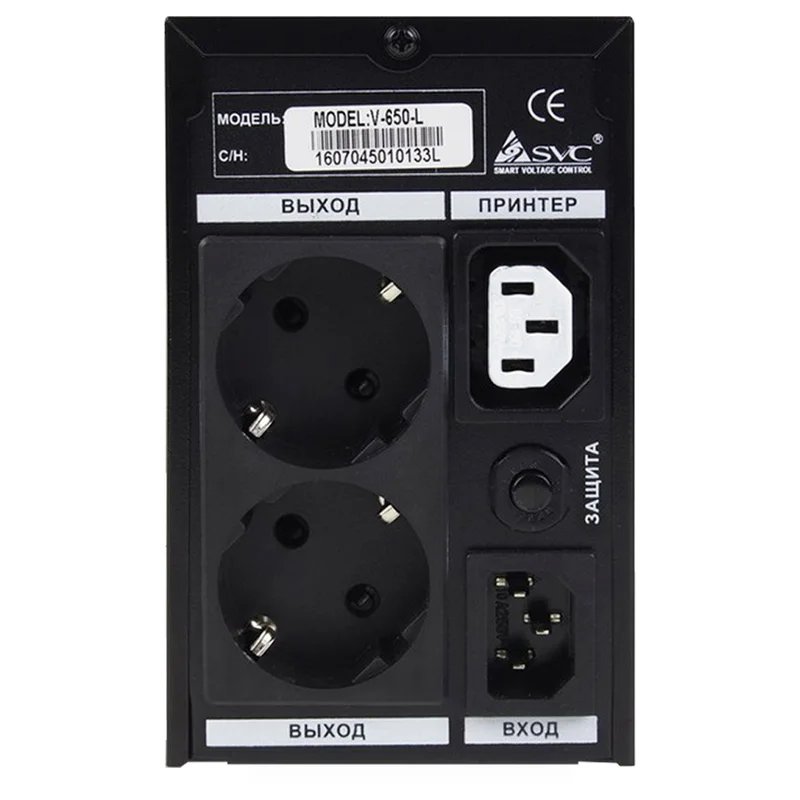 ИБП SVC, 650VA/390W, AVR:165-275В, 2Schuko, Black (V-650-L) 3