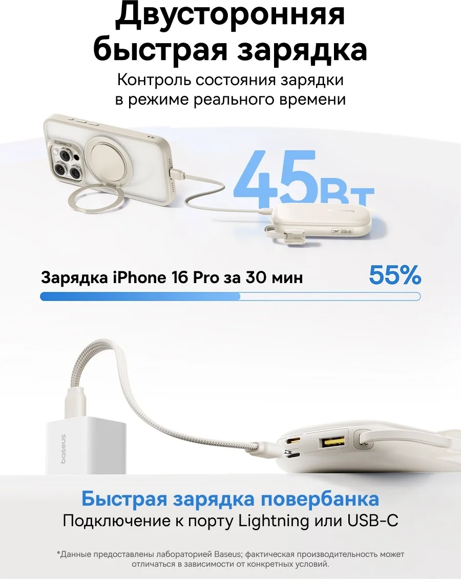 Портативный внешний аккумулятор Baseus EnerFill FC21 Qpow 3 Ultra 10000mAh 45W Titanium (E0027Q01) (E0027Q01) 2