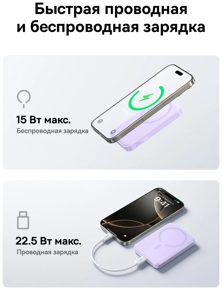 Портативный внешний аккумулятор Baseus EnerFill FM11 Ultra-Mini 10000mAh 22.5W Purple (P1008210E513- (P1008210E513-00) 7