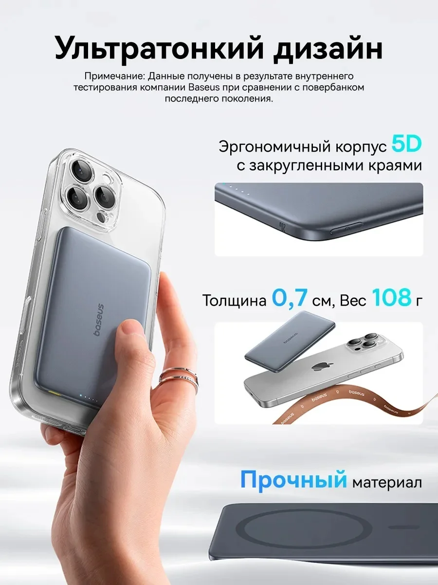 Портативный внешний аккумулятор Baseus PicoGo AM41 Ultra-Slim 5000mAh 20W Titanium (E0026703) (E0026703) 7