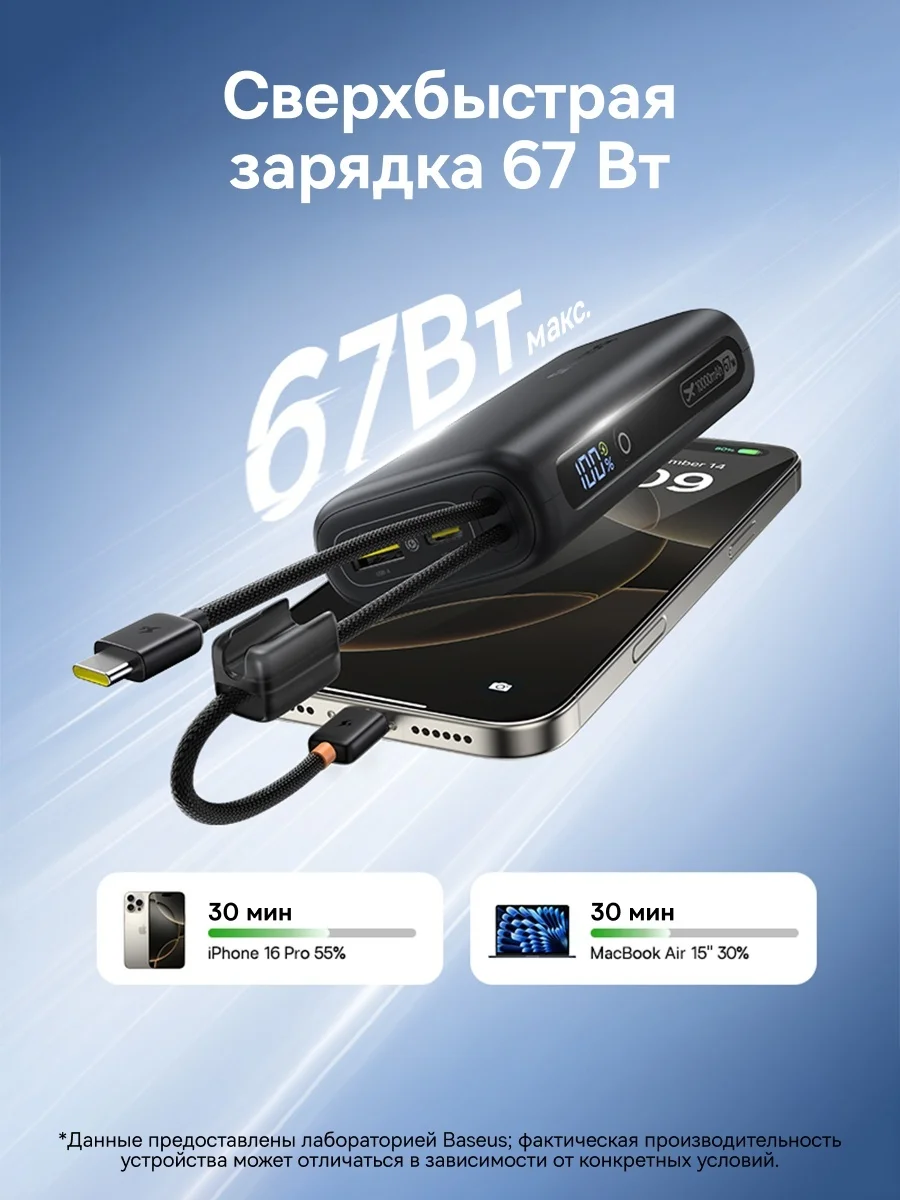 Портативный внешний аккумулятор Baseus EnerFill FC41 Power Bank 10000mAh 67W Cosmic Black (E0028P00) 3